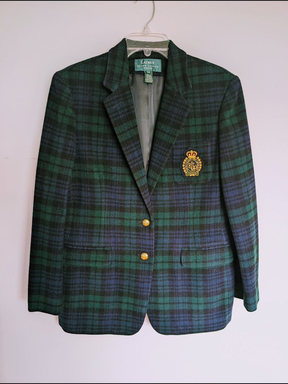 Lauren Ralph Lauren Blackwatch Plaid Blazer with Crest 14P EUC